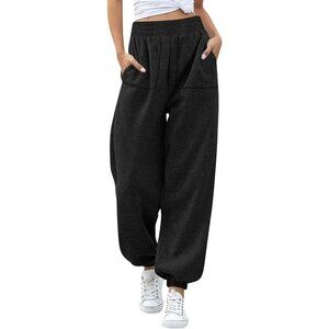 Baggy Black Sweatpants with Pockets Lounge Running Joggers Women Size Small